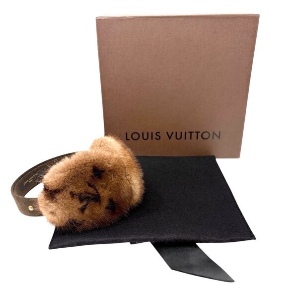 LOUIS VUITTON Vintage LV Monogram Mink Earmuffs Brown Gold Suede [106418] - Picture 4 of 15